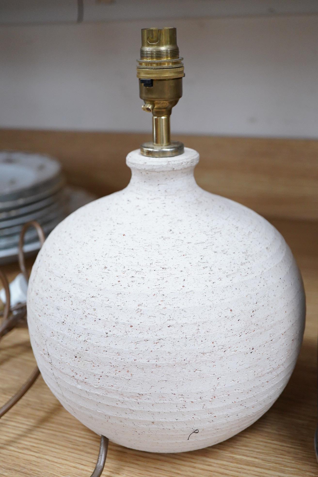 A 20th century Irish pottery lamp and another, tallest 34cm